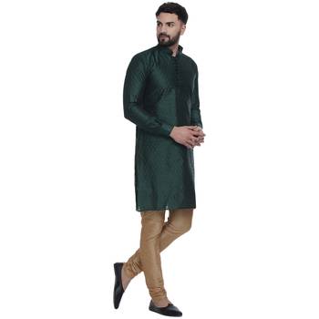 Green Brasso Jacquard Men Kurtas 3