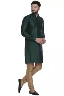 Green Brasso Jacquard Men Kurtas