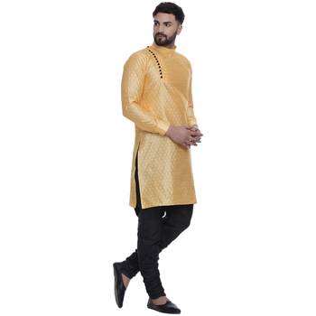 Yellow Brasso Jacquard Men Kurtas 3