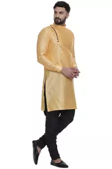 Yellow Brasso Jacquard Men Kurtas