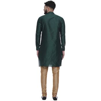 Green Brasso Jacquard Men Kurtas 4
