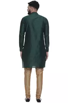 Green Brasso Jacquard Men Kurtas