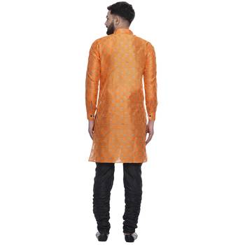 Orange Brasso Jacquard Men Kurtas 5