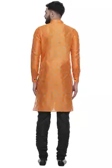 Orange Brasso Jacquard Men Kurtas