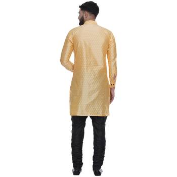 Yellow Brasso Jacquard Men Kurtas 4