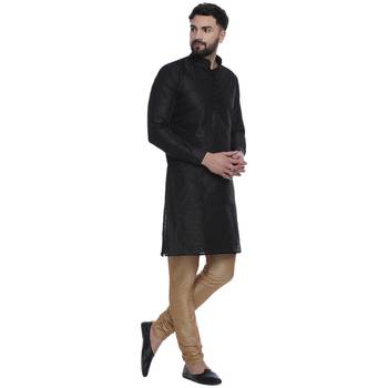 Black Brasso Jacquard Men Kurtas 3
