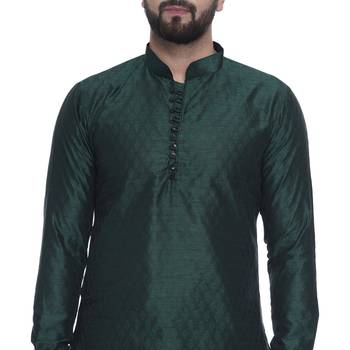 Green Brasso Jacquard Men Kurtas 5