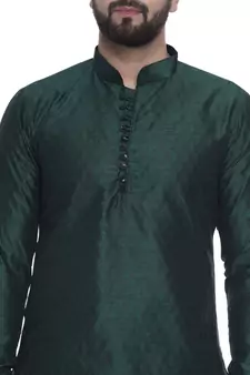 Green Brasso Jacquard Men Kurtas