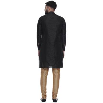 Black Brasso Jacquard Men Kurtas 4