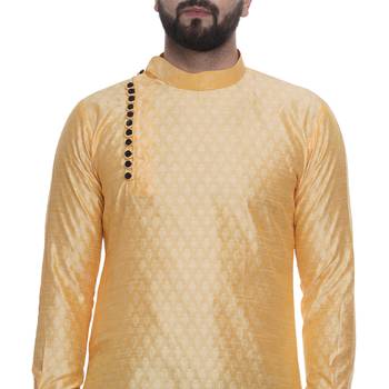 Yellow Brasso Jacquard Men Kurtas 5