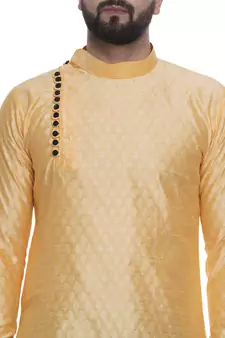 Yellow Brasso Jacquard Men Kurtas