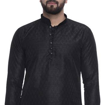 Black Brasso Jacquard Men Kurtas 5