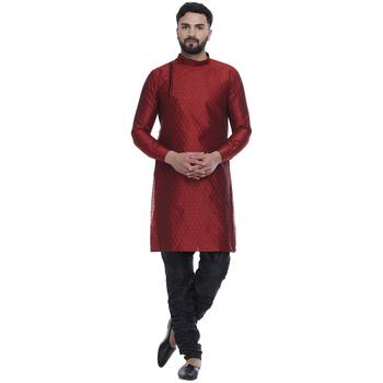 Maroon Brasso Jacquard Men Kurtas 1