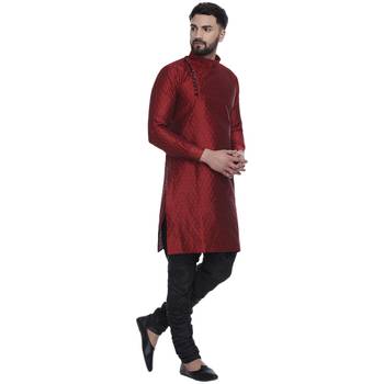 Maroon Brasso Jacquard Men Kurtas 3