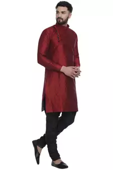 Maroon Brasso Jacquard Men Kurtas