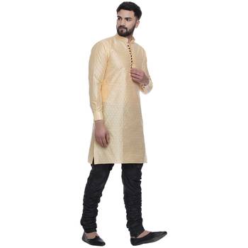 Yellow Brasso Jacquard Men Kurtas 3