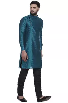 Turquoise Brasso Jacquard Men Kurtas