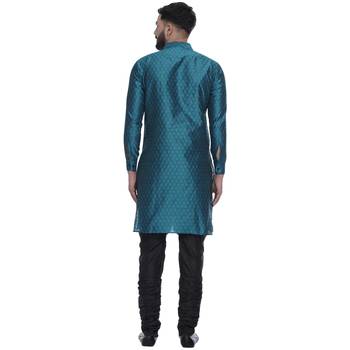 Turquoise Brasso Jacquard Men Kurtas 4