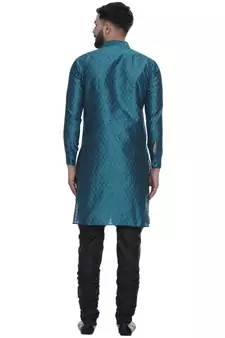 Turquoise Brasso Jacquard Men Kurtas