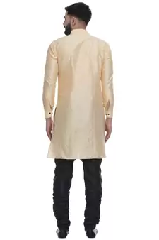 Yellow Brasso Jacquard Men Kurtas