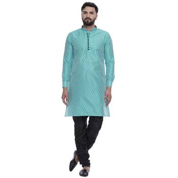 Green Brasso Jacquard Men Kurtas 1