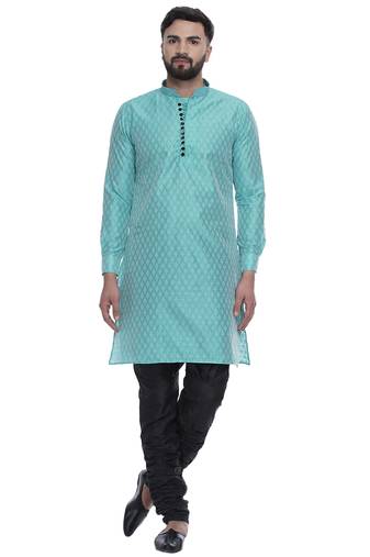 Green Brasso Jacquard Men Kurtas
