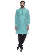 Green Brasso Jacquard Men Kurtas