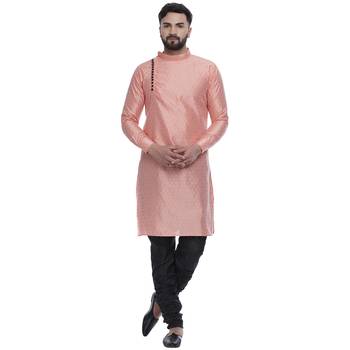 Pink Brasso Jacquard Men Kurtas 1