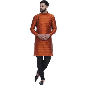 Orange Brasso Jacquard Men Kurtas 1