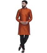 Orange Brasso Jacquard Men Kurtas