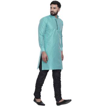 Green Brasso Jacquard Men Kurtas 2