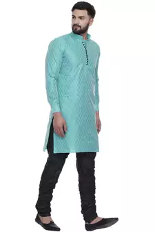 Green Brasso Jacquard Men Kurtas
