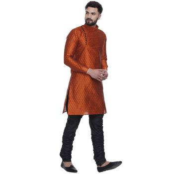 Orange Brasso Jacquard Men Kurtas 2