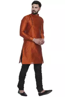 Orange Brasso Jacquard Men Kurtas