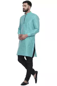 Green Brasso Jacquard Men Kurtas