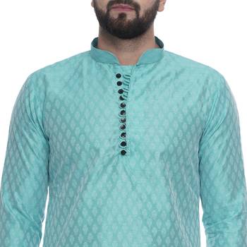 Green Brasso Jacquard Men Kurtas 4
