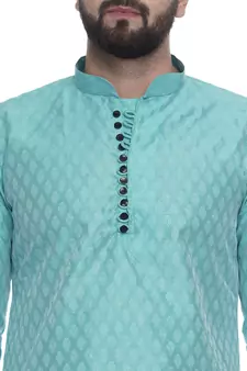 Green Brasso Jacquard Men Kurtas