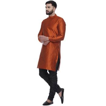 Orange Brasso Jacquard Men Kurtas 3