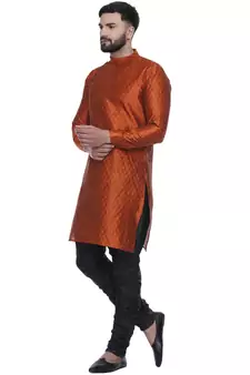 Orange Brasso Jacquard Men Kurtas