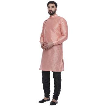 Pink Brasso Jacquard Men Kurtas 3