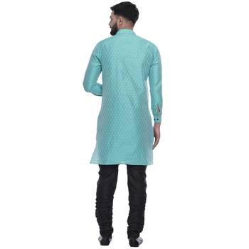 Green Brasso Jacquard Men Kurtas 5