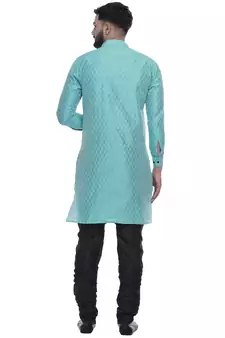 Green Brasso Jacquard Men Kurtas