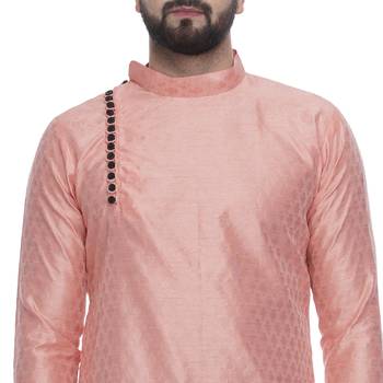 Pink Brasso Jacquard Men Kurtas 4
