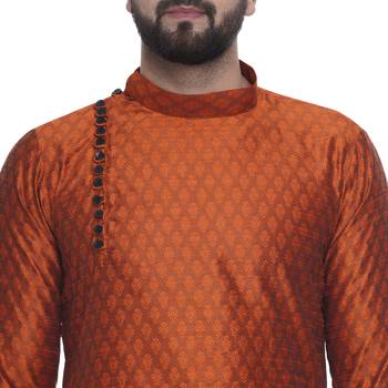 Orange Brasso Jacquard Men Kurtas 4