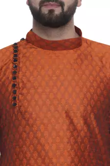 Orange Brasso Jacquard Men Kurtas