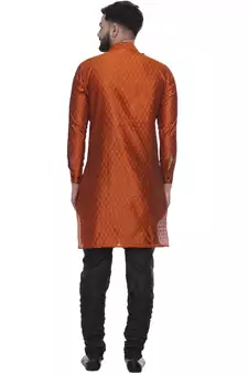 Orange Brasso Jacquard Men Kurtas