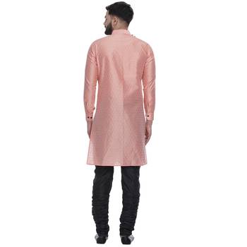 Pink Brasso Jacquard Men Kurtas 5