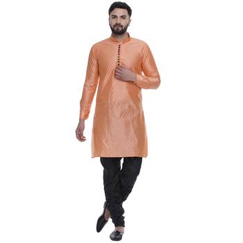 Orange Brasso Jacquard Men Kurtas 1