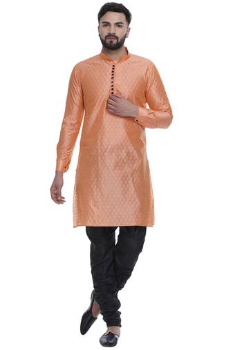 Orange Brasso Jacquard Men Kurtas
