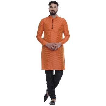 Orange Brasso Jacquard Men Kurtas 1